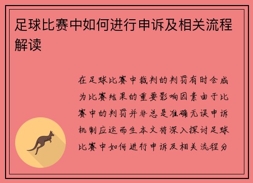 足球比赛中如何进行申诉及相关流程解读