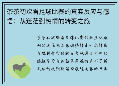 茶茶初次看足球比赛的真实反应与感悟：从迷茫到热情的转变之旅