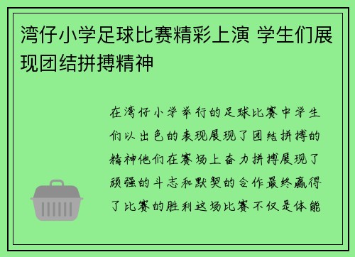 湾仔小学足球比赛精彩上演 学生们展现团结拼搏精神
