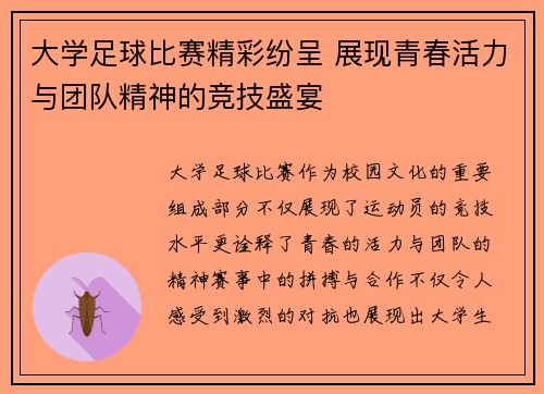 大学足球比赛精彩纷呈 展现青春活力与团队精神的竞技盛宴