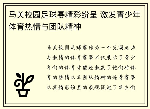 马关校园足球赛精彩纷呈 激发青少年体育热情与团队精神